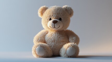 Obraz premium Cute fluffy teddy bear on light background with soft fur and cheerful expression