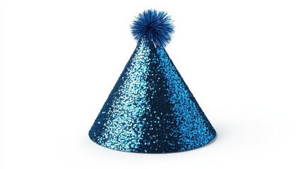Blue glitter party hat with pom-pom for celebrations and fun events