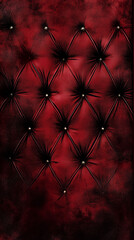 Closeup of a luxurious red leather couch with black buttons