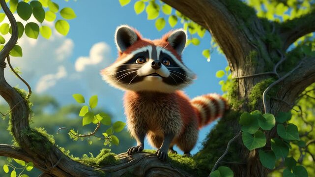 A Raccoon resting in a tree, monitoring its environment until it is safe to descend.