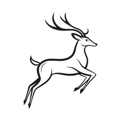Leaping Reindeer Silhouette, Antlers, Black and White, Jump, Graceful, Elegant, Clean