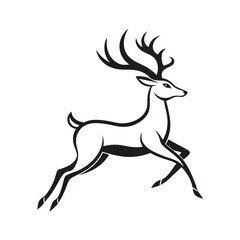 Leaping Reindeer Silhouette Black and White Stag with Antlers, Style, Running
