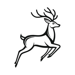 Black and White Stylized of a Leaping Stag with Prominent Antlers