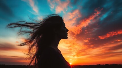 Silhouette of a woman at sunset (2)