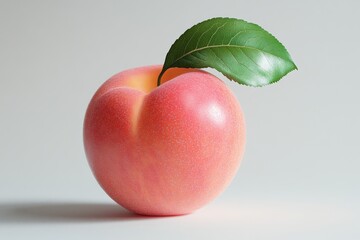 A juicy peach with a vibrant green leaf a perfect summer fruit image with soft light and neutral
