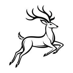 Leaping Deer Silhouette, Antlered Stag, Mammal in Black & White Design