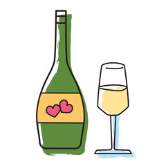 Bottle and wine glass. Vector