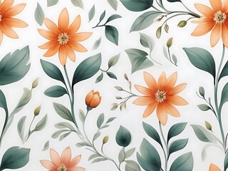 Watercolor Hand-Painted Seamless Flower Pattern Background with Fall Leaves - Colorful Floral Design