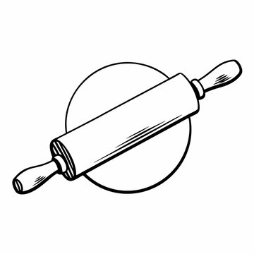 recommend clip art: Wooden rolling pin with handles - line art vector illustration in white background