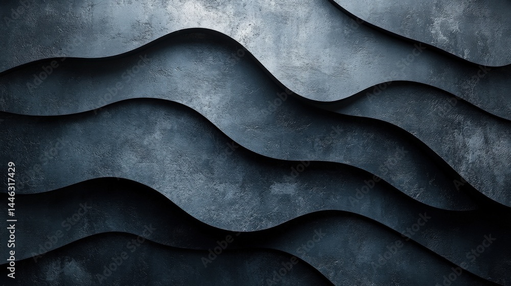 Poster abstract undulated metallic texture, geometric forms and wavy patterns