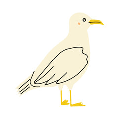 White bird standing with yellow beak and feet in simple design style on plain background