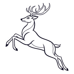 Silhouette of Leaping Deer with Antlers, Outline Design, Bold Black Lines on White