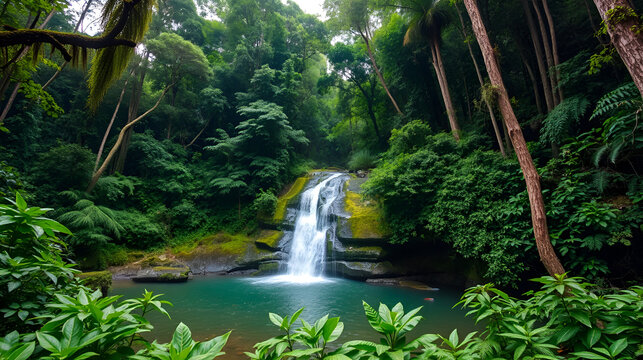 waterfall in the forest on the island of Mindoro, the Philippines