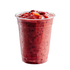 Refreshing berry smoothie in plastic cup delicious summer drink red ice on transparent background