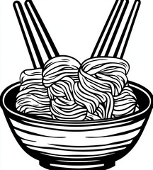 Black and white line art illustration template for creating a noodles bowl logo or icon