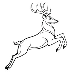 Leaping Deer Silhouette Antlered Stag Outline in Black and White Elegance Design