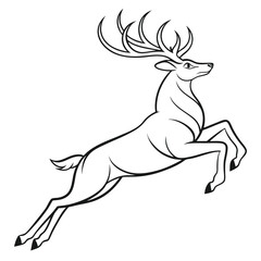Leaping Deer Black Outline, Majestic Antlers, Graceful Jump, Animal Art