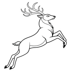 Black Outline Reindeer Illustration, Leaping Deer, Wildlife Mammal, Antlers, Silhouette