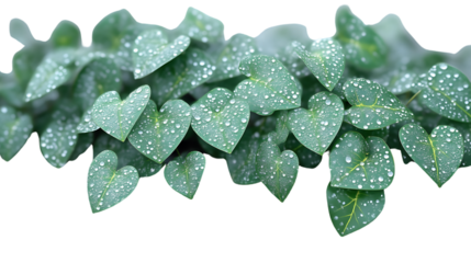 Heartshaped leaves with water droplets nature background fresh green foliage dew drops on l