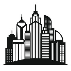 Silhouette skyline with various building types, architecture, modern, urban landscape