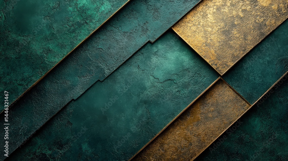 Aufkleber abstract textured background with overlapping geometric shapes in teal and gold
