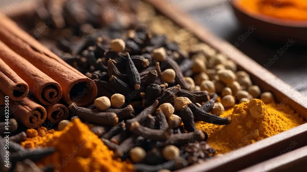 Poster close-up of a tray displaying spices.