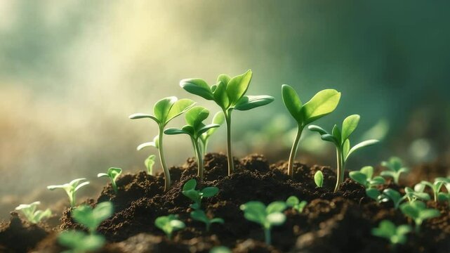 Young plants sprouting from ground - New existence