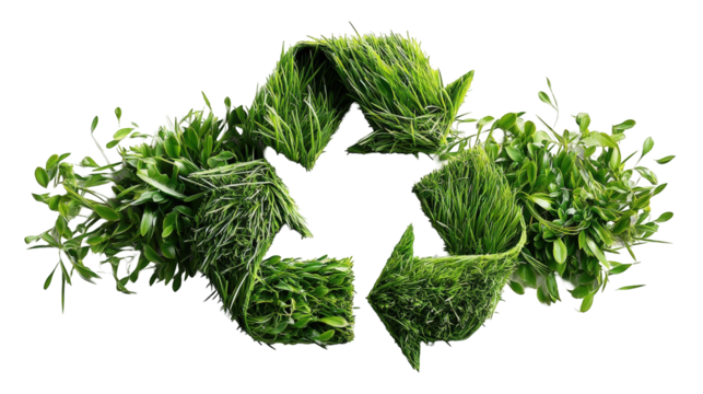 Green grass recycle symbol nature ecology sustainability image lush life on transparent background - Powered by Adobe
