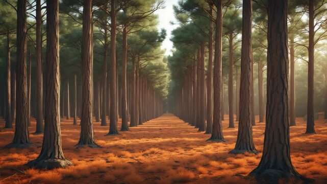 Pine trees planted in a linear arrangement vying for light.