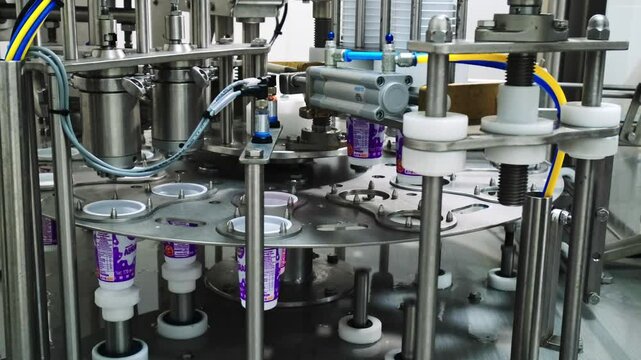 Automated Ayran Filling and Sealing Machine in Dairy Factory
