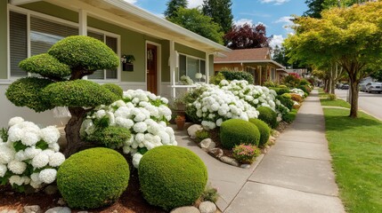 Suburban homes with lush landscaping