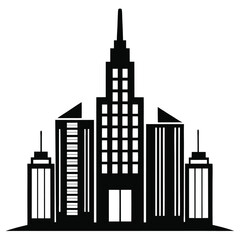 Skyline Cityscape Modern Buildings in Silhouette, Urban Design, Minimalist, Black & White