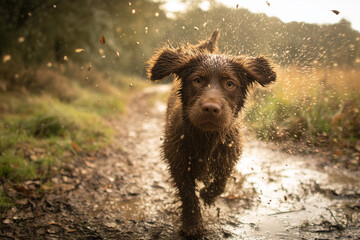 playful dog enjoying the dirt