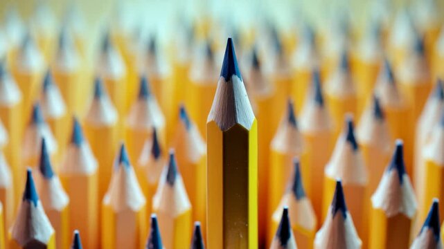 A single pencil is prominent in a sea of pencils