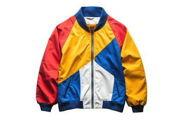 Retro 90s color block jacket vibrant red yellow blue and white nylon design stylish bomber style zip