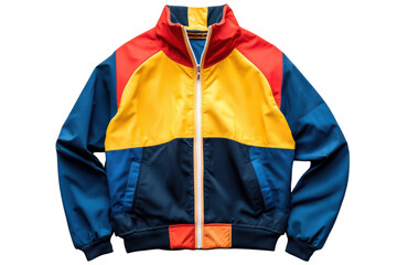 Vibrant 90s Retro Colorblock Jacket Bold Blue Red Yellow Stylish Vintage Design