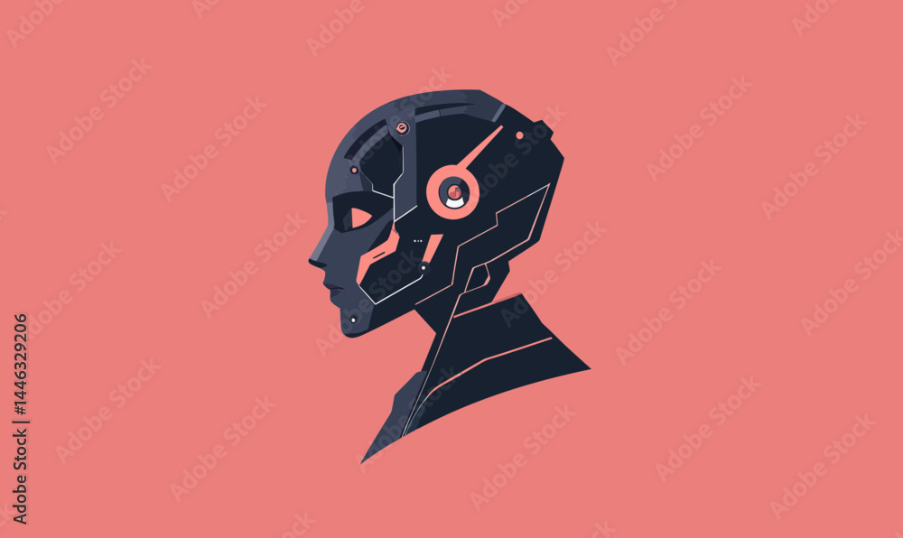 Poster minimalist ai robot profile vector graphic for technology and innovation themes