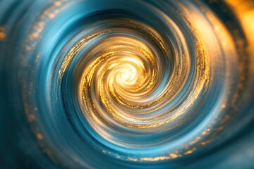 A swirling vortex of vibrant blue and luminous gold hues, drawing the eye into a radiant center.