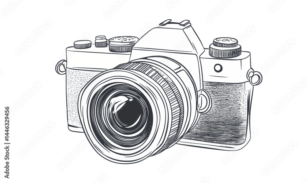 Poster minimalist digital camera line art vector design in flat svg style for creative projects