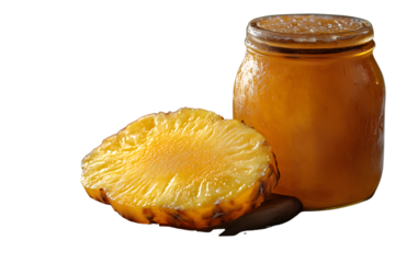 Pineapple Slice and Jar of Pineapple Preserve Tropical Fruit Food Photography