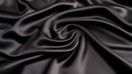 Obraz premium Luxurious black fabric with a smooth, satiny sheen, elegantly draped and showcasing its rich texture