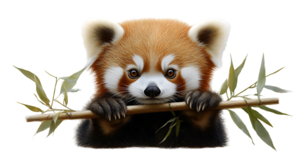 Red Panda Cub Holding Bamboo Adorable Wildlife Illustration