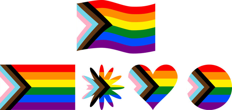 Gay pride flag in various minimalist shapes. Updated gay pride flag. Vector illustration