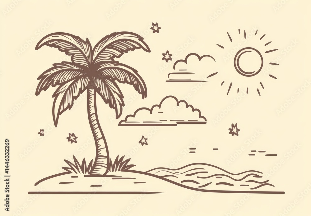 Poster summer is captured through a minimalist design concept, showcasing a linear and simple modern style 
