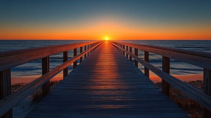 Obraz premium Dock leading to the sunset horizon on the ocean