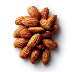 Fototapeta premium Pile of almonds close up shot on white background