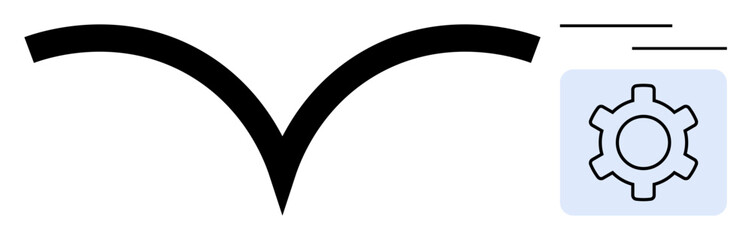 Curved arrow design paired with gear icon, representing direction, functionality, and automation. Ideal for process optimization, technology, workflow, software, engineering guidance simple landing