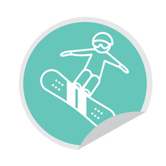 Snowboarding action icon. Vector