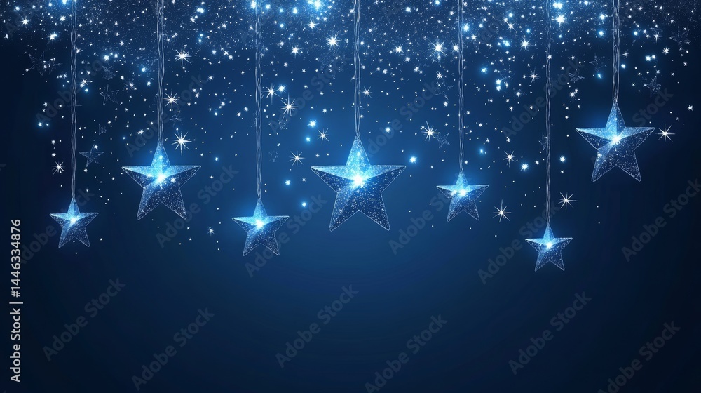 Poster fathomless blue is the name given to the deep blue background in an illustration that features a sta