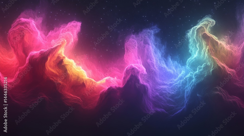Poster the fading universe illustration showcases a mesmerizing cosmic pattern with an aurora gradient of l